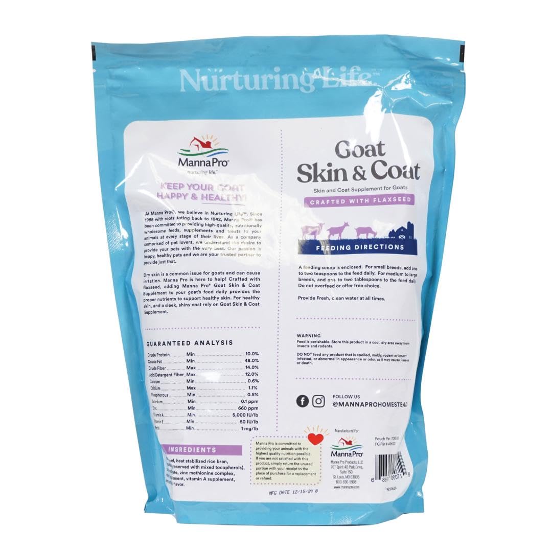 Manna Pro Goat Coat & Skin Supplement, Supports Healthy Skin, Shiny Coat & Overall Wellness, Goat Feed Supplement, Vitamins & Minerals, Promotes Strong Hooves & Immune Health, 4 lbs