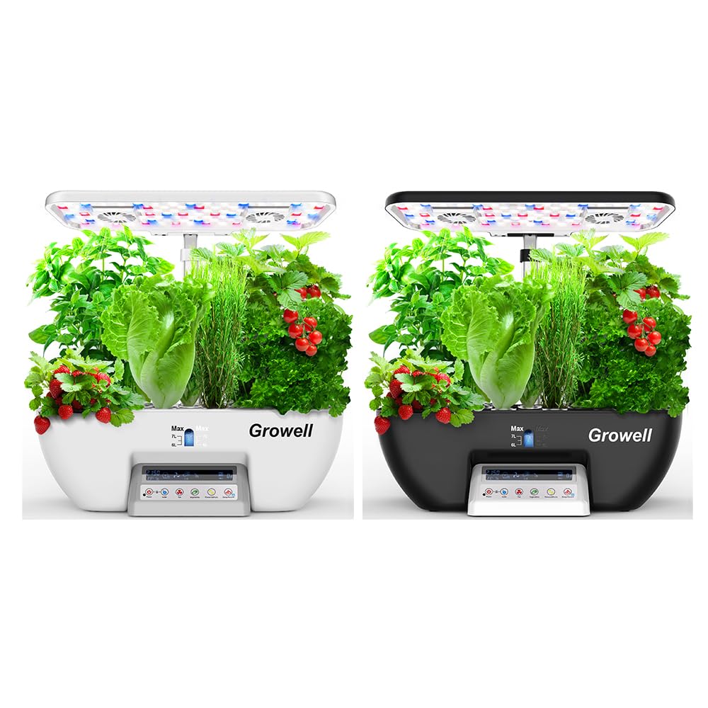 Growell Hydroponics Growing System Kit, 17 Pods Herb Garden with 102 28W Full-Spectrum Grow Lights & 2 Fans, Indoor Garden with Water Pump, 10L Water Tank, Auto Timer, Height Adjustable