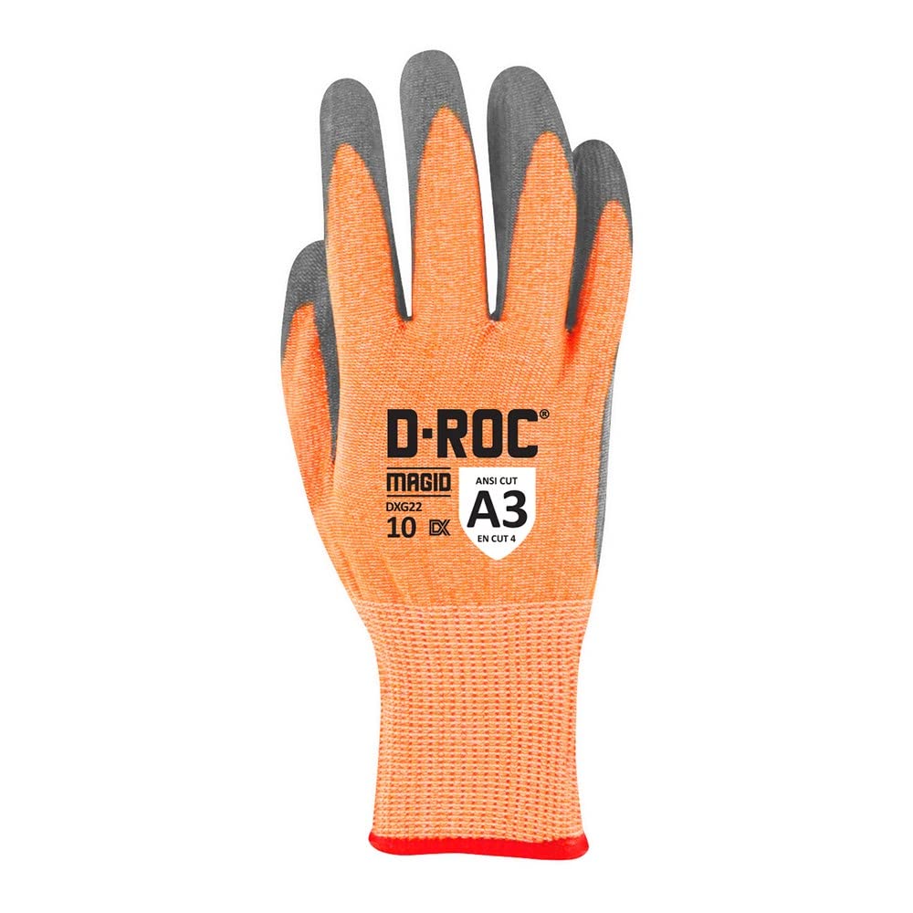 MAGID D-ROC ANSI A3 18-Gauge Polyurethane Coated Work Gloves, 48 Pairs, Size 9/Large, DXG22