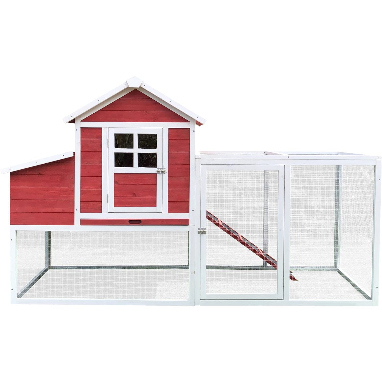 Hanover Outdoor Elevated Wooden Chicken Coop with Ramp, Nesting Box, Large Wire Mesh Run, Waterproof Roof, Removable Tray, Ventilated Fir Wood Chicken Run, Perfect for Backyard, Patio, or Lawn