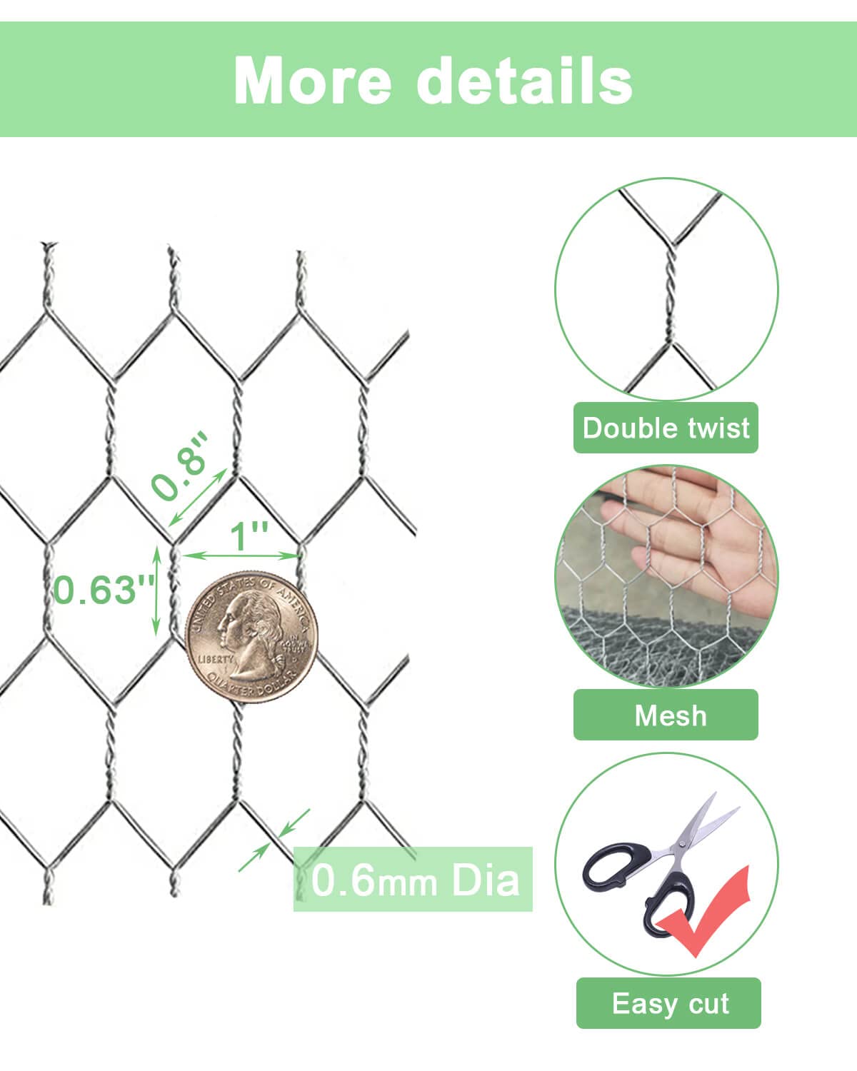 Garden Poultry Chicken Wire Netting - 36 '' × 150 ' Garden Fence Animal Barrier, Chicken Wire for Crafts, 1 inch Mesh Poultry Netting Fence, Pet/Rabbit/Chicken Wire Fencing