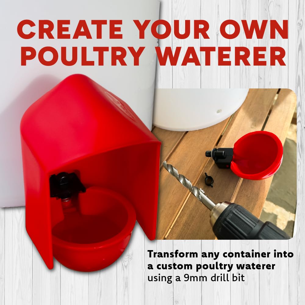 RentACoop DIY Waterer Kit - Auto-Fill Big Cups with Inserts - Great for Chickens, Ducks, Geese, and Turkeys- 6 Pack with Inserts and Anti-Dirt Cup Covers