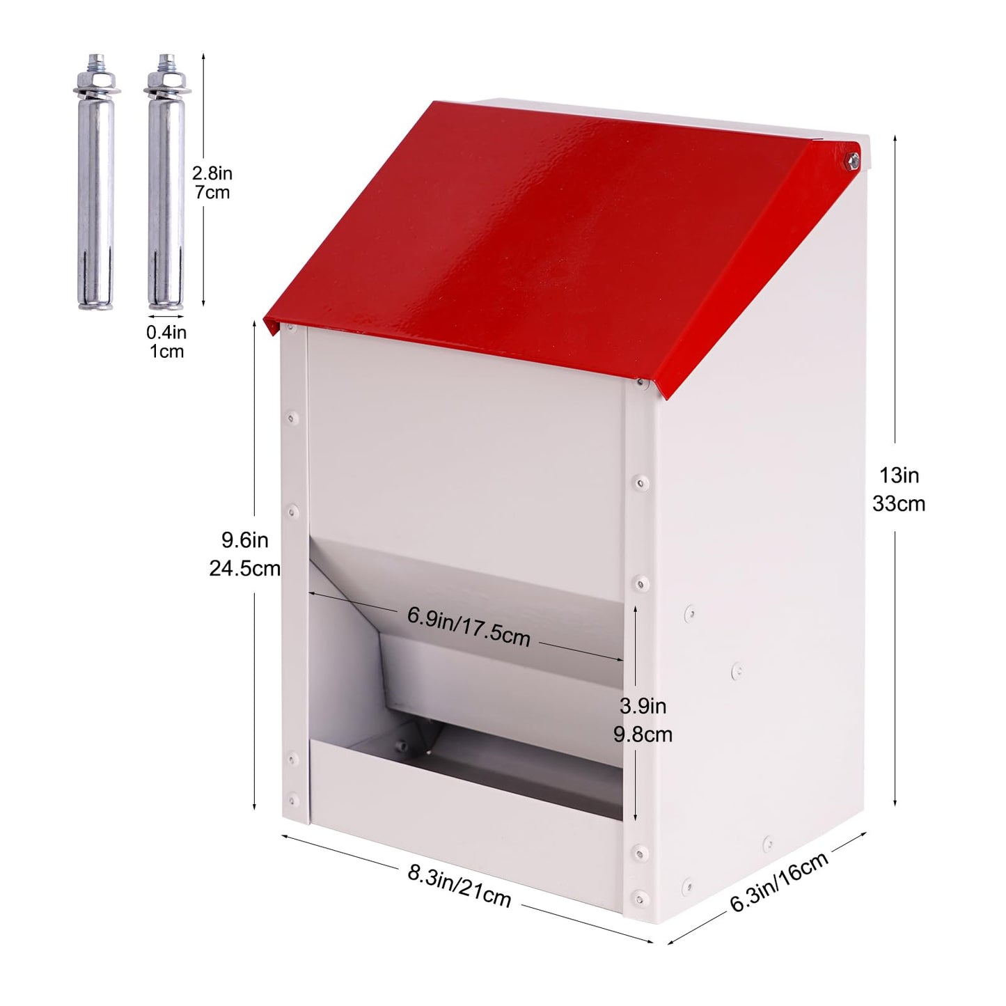 KHEARPSL Galvanized Wall Mount Chicken Feeder No Waste Hanging Chicken Feeder with Lid Weatherproof Metal Automatic Poultry Feeder Trough Food Dispenser for Outside Coop (10 lbs)