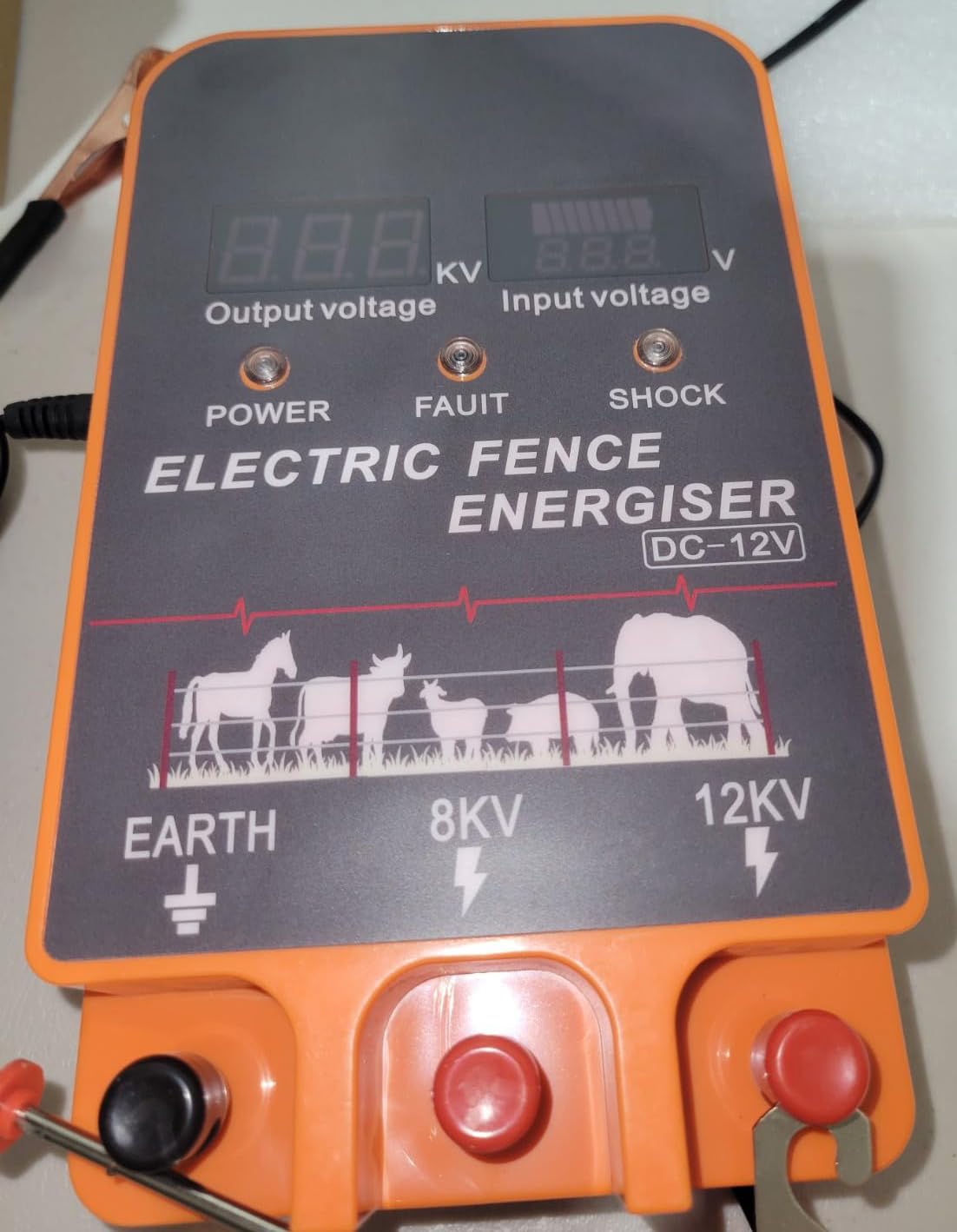 Electric Fence Energizer, 5.5 Joules 200 Acres Electric Fence Charger, AC & DC Power Supply, Output 8KV 12KV for Cattle Cow Horse Goat Pig Livestock, with Alarm and Remote