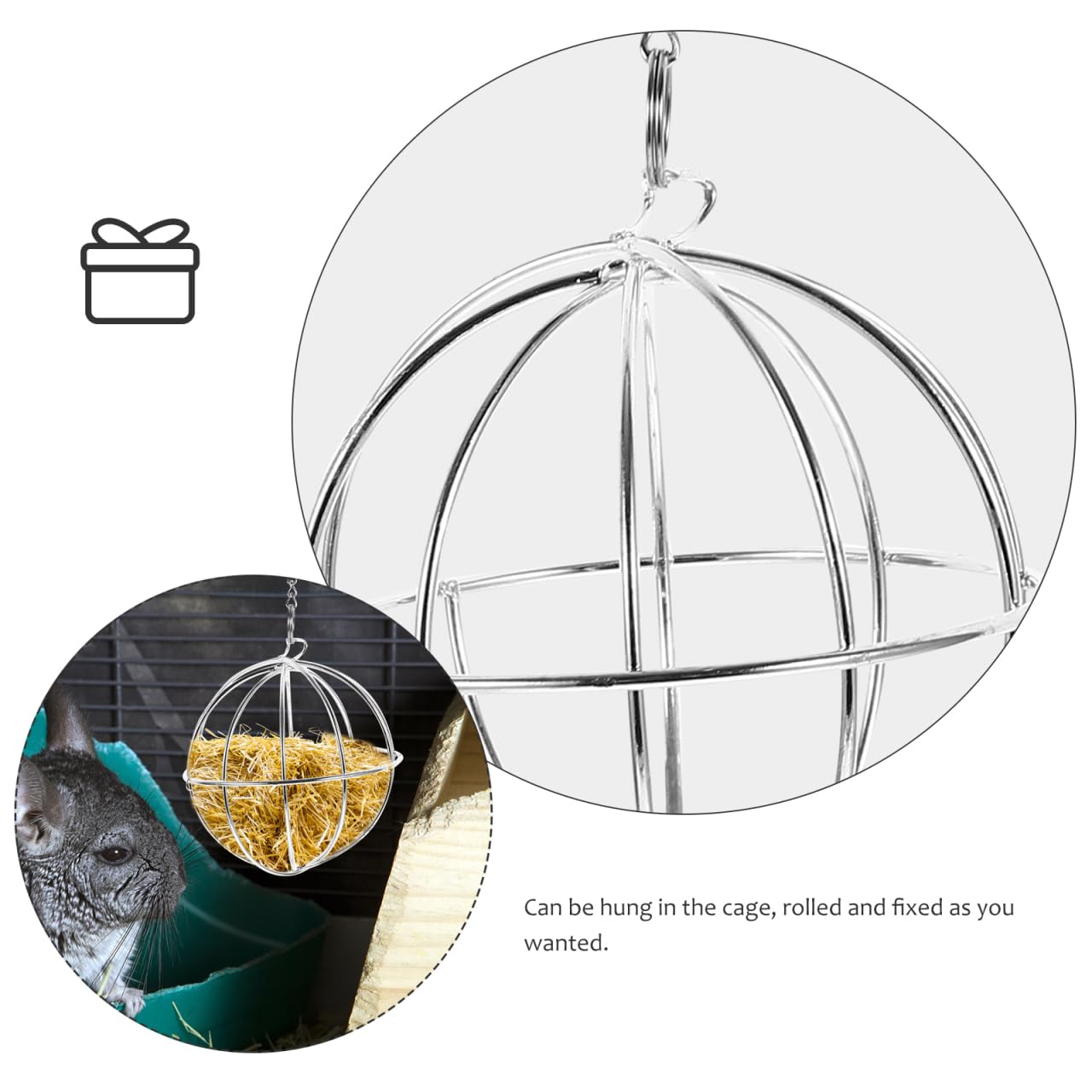Balacoo Chinchilla Hay Feeder - Hanging Rabbit Hay Feed Dispenser, Stainless Steel Guinea Pig Holder Ball Feeder Toy for Bunny Guinea Pig Hamster Rat