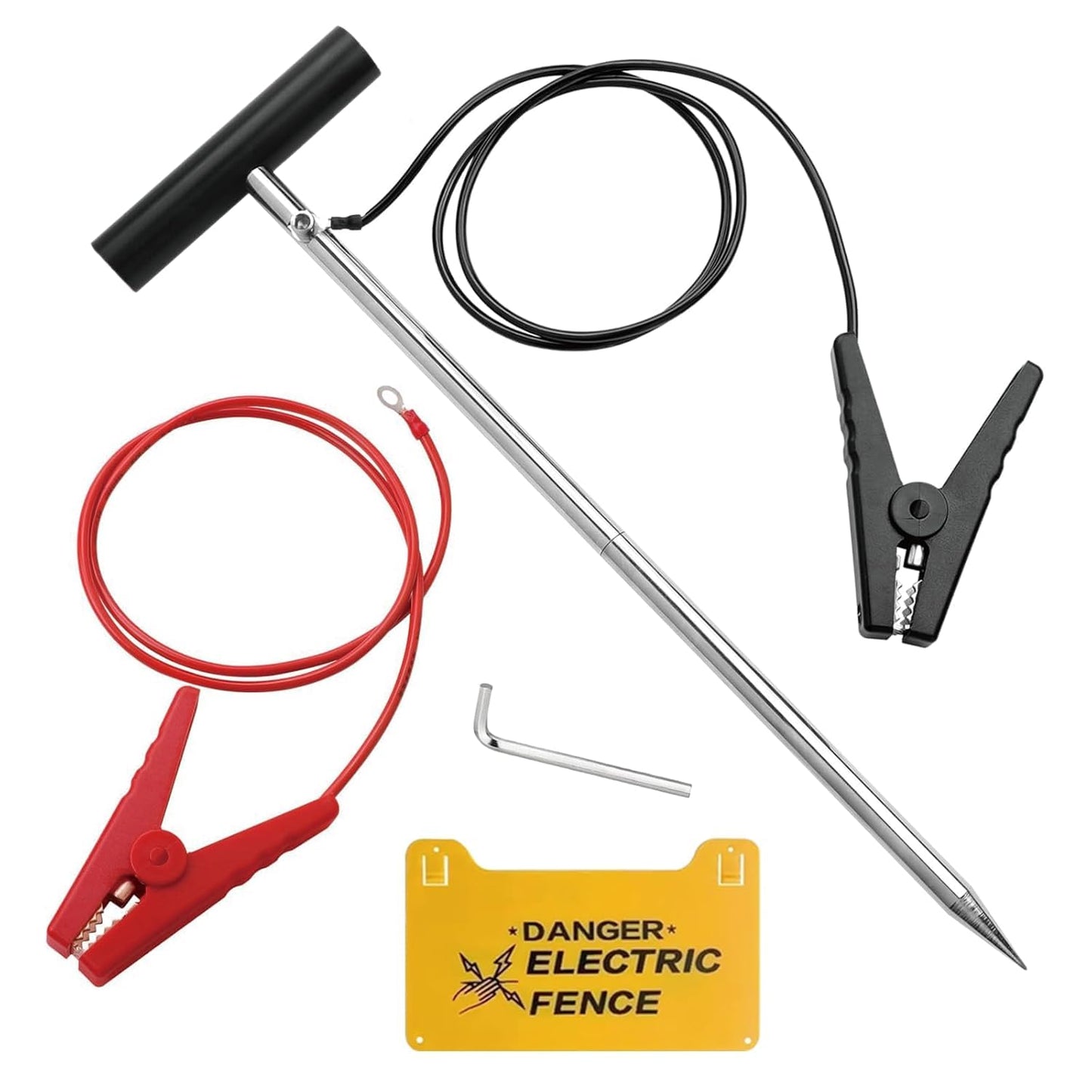 Atotalof Portable Ground Rod for Electric Fence, Includes Jumper Wires with Clips, Works with Solar Fence Charger, Energizer, Ideal for Farms, Yards & Garden Fencing