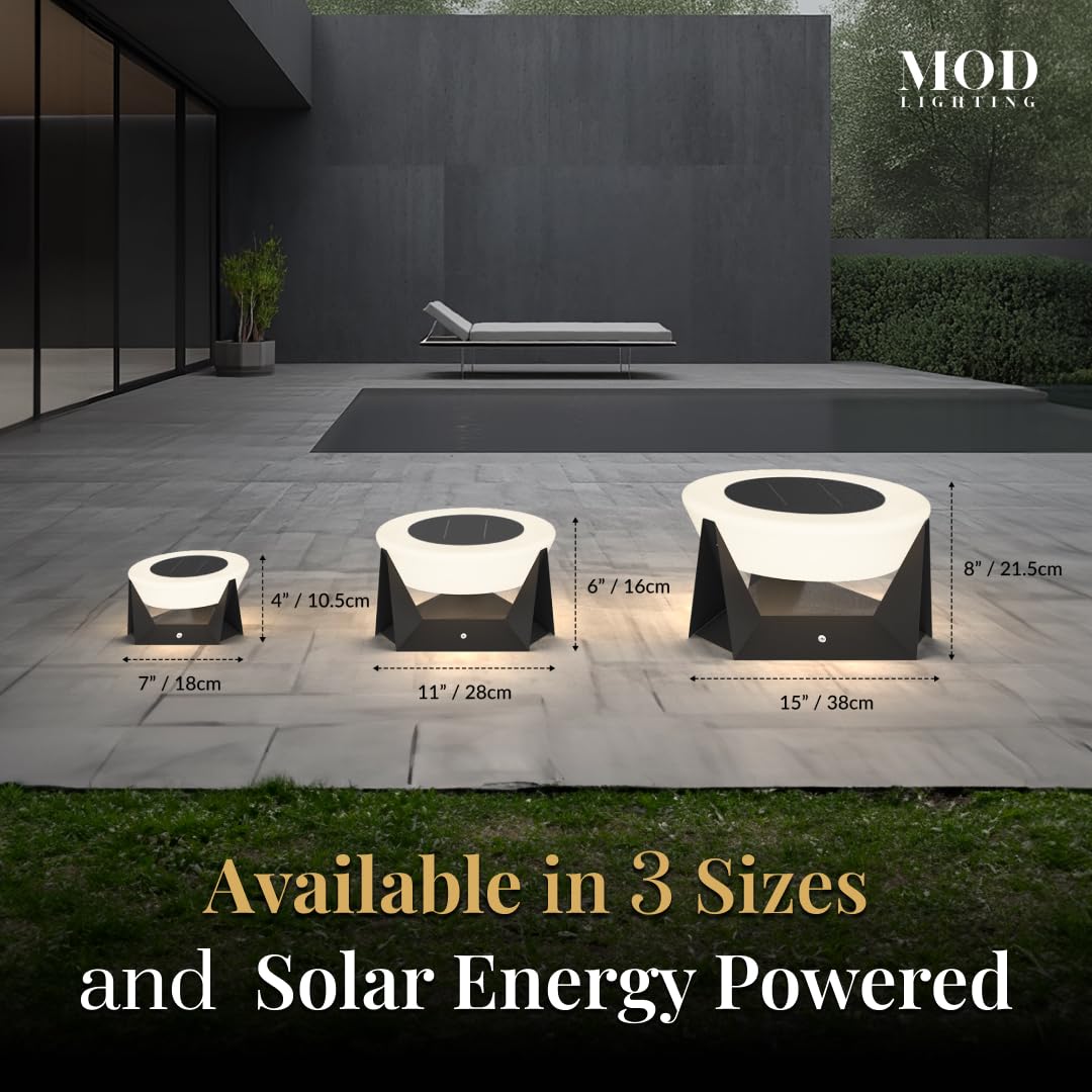 𝗠𝗢𝗗 𝗟𝗜𝗚𝗛𝗧𝗜𝗡𝗚 Skye | Solar Post Lights, Fence Solar Cap Lights Outdoor Waterproof IP65, Bollard Lights, LED Outdoor Lamp for Yard and Patio Dimmable with Remote (Medium | 11x6" | Warm White)