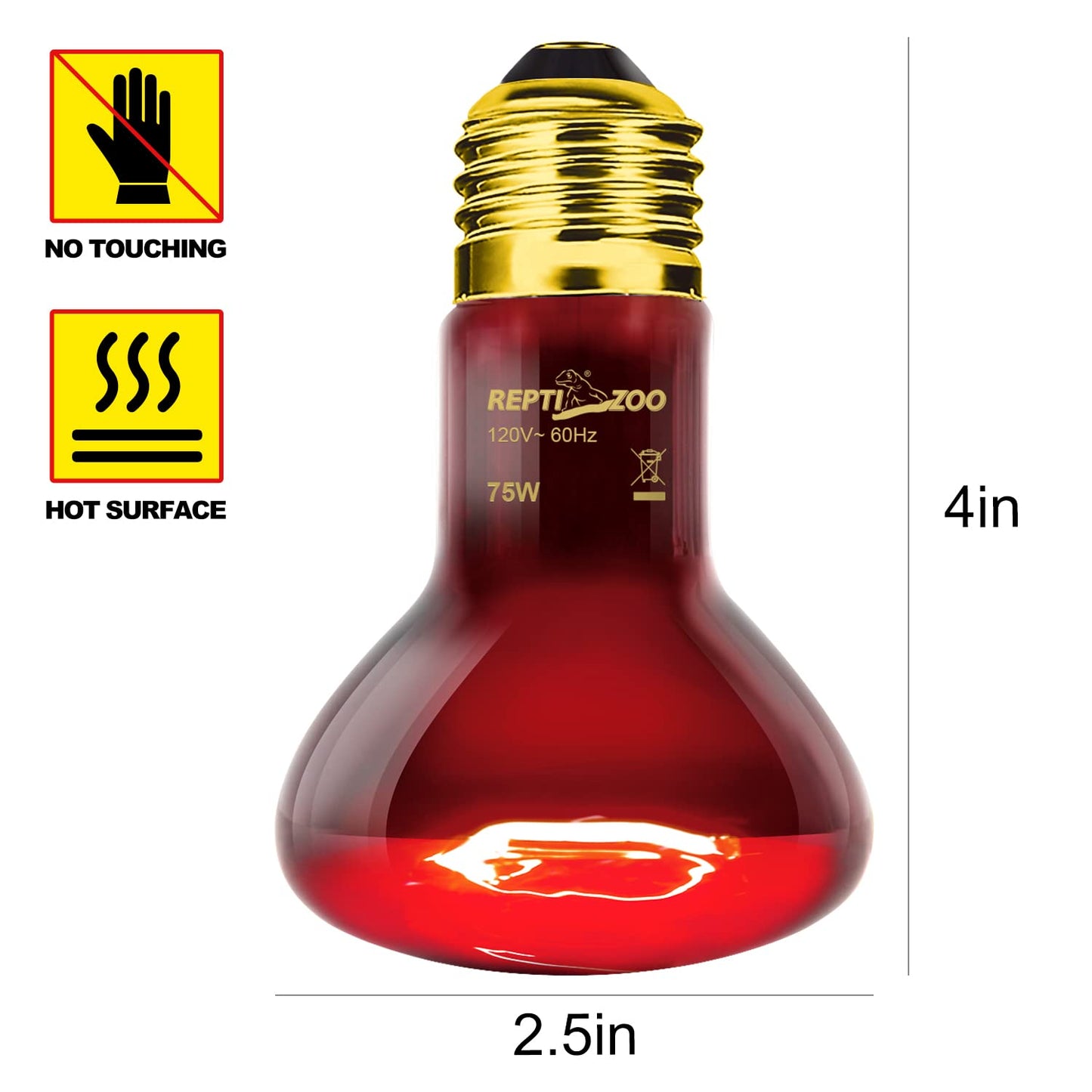 REPTI ZOO 75W Reptile Heat Lamp Bulb 2PCS Infrared Heat Emitter Red Heat Lamp for Reptile Amphibian, Infrared Basking Spot Light Bulb