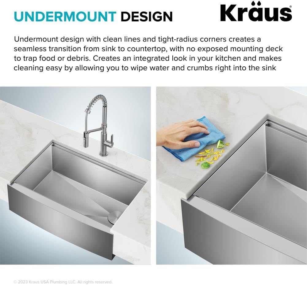 KRAUS Kore 36-Inch Modern Farmhouse Workstation 16 Gauge Single Bowl Stainless Steel Kitchen Sink with Accessories, KWF410-36