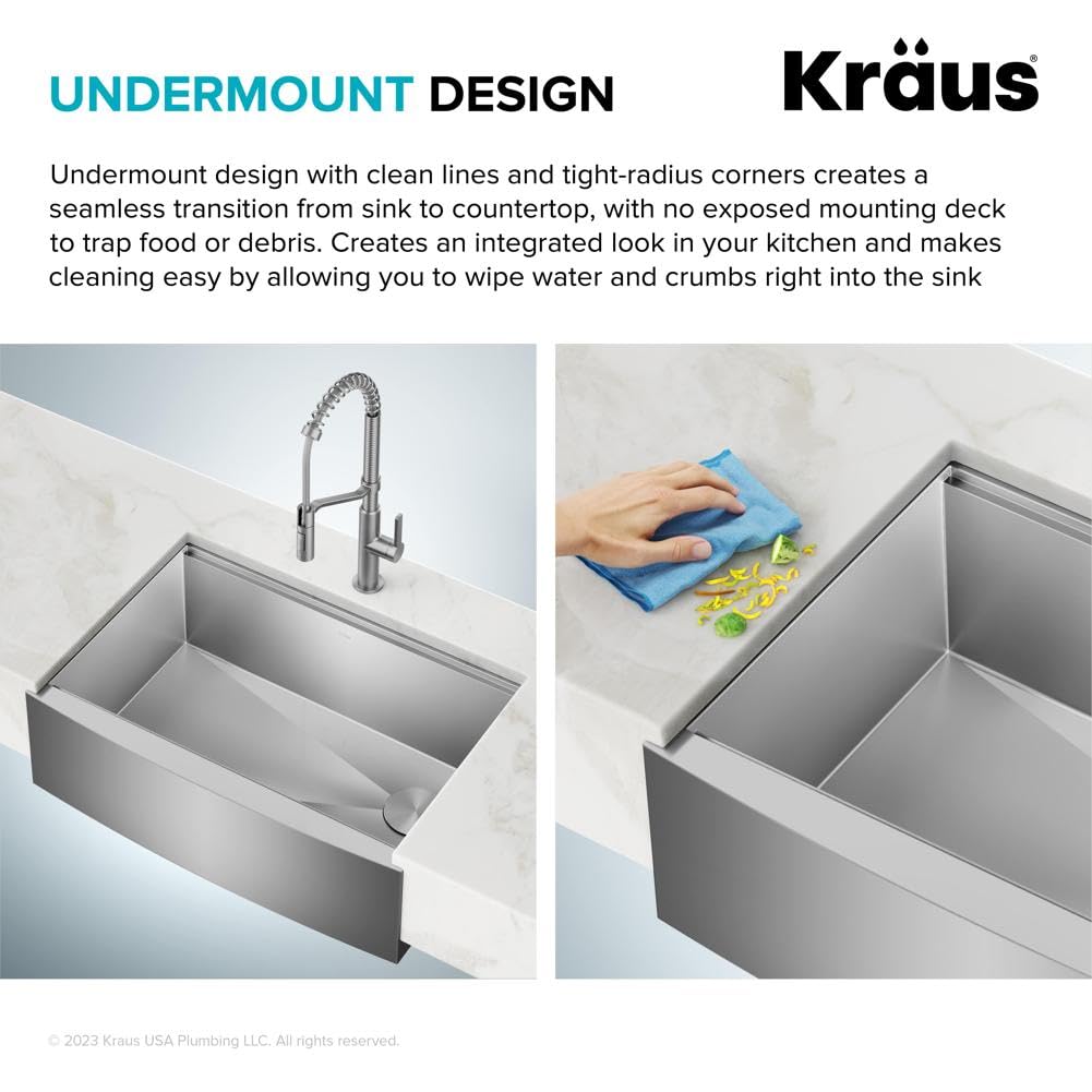 KRAUS Kore 36-Inch Modern Farmhouse Workstation 16 Gauge Single Bowl Stainless Steel Kitchen Sink with Accessories, KWF410-36