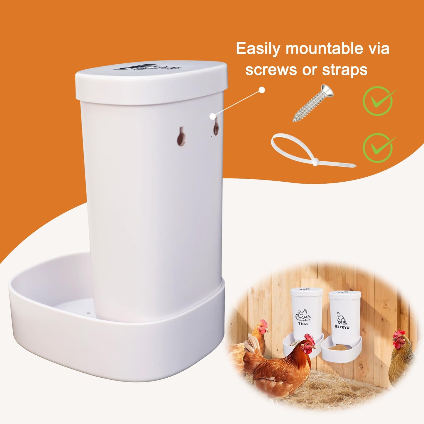 Chicken Oyster Shell Feeder and Grit Feeder Crushed Eggshells Chicken Feeder Chicken coop Accessories Automatic Chicken Feeder
