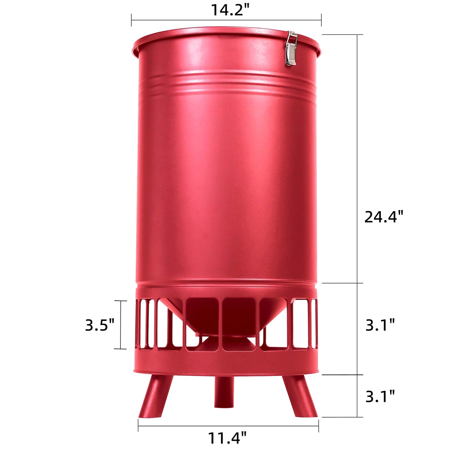 Solution4Patio 65 LB Large Free Standing Chicken Feeding Barrel, Portable Gravity Chicken Feeder Automatic, Dispenser, 16 Feeding Ports Poultry Feeder, Hen Coop (Red)