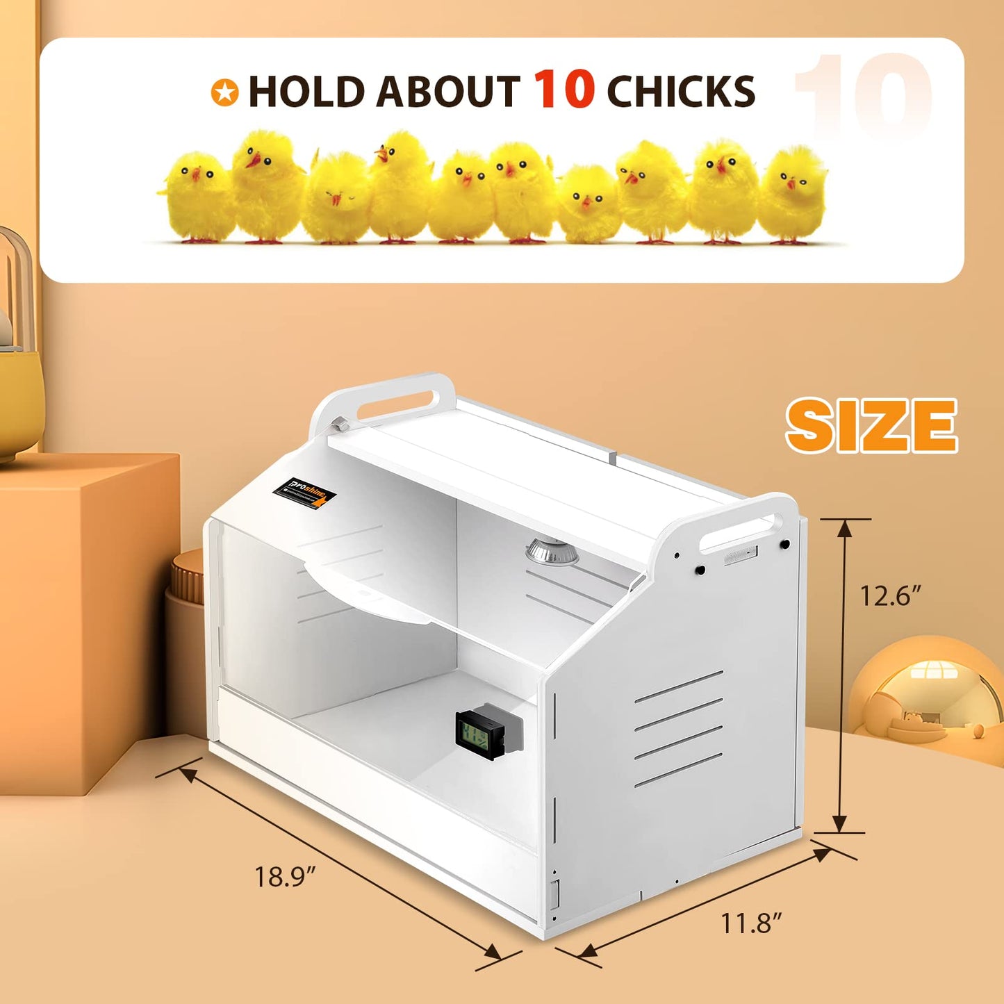 Proshine Chicken Brooder Box for Chicks, Quail Brooder with Heating Lamp, 2 Mode Thermometers Warms Up to 10 Chicks for Duckling Parrot Lizard
