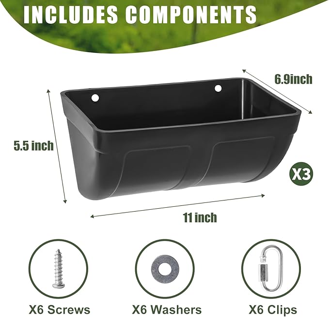Chicken Goat Feeder Waterer Trough, No Waste Hanging Poultry Feeder Fence Accessories, Feed & Water Feeding Container Bucket for Coop Hens Duck Goose Horse Deer Sheep Piglets Livestock Supplies (3PCS)
