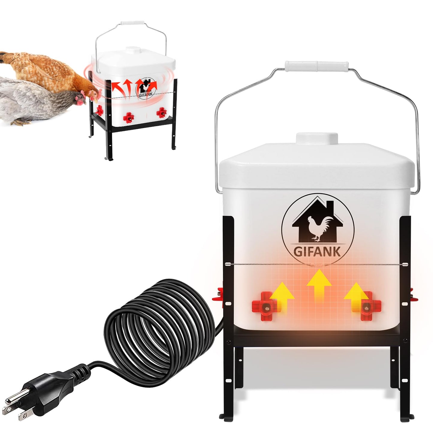 2 in 1 Heated Chicken Waterer 2 Gallon with Heated Stainless Steel Table Heated Poultry Waterer Constant Temperature Chicken Coop Water Heater for Winter Chicken Coop Accessories