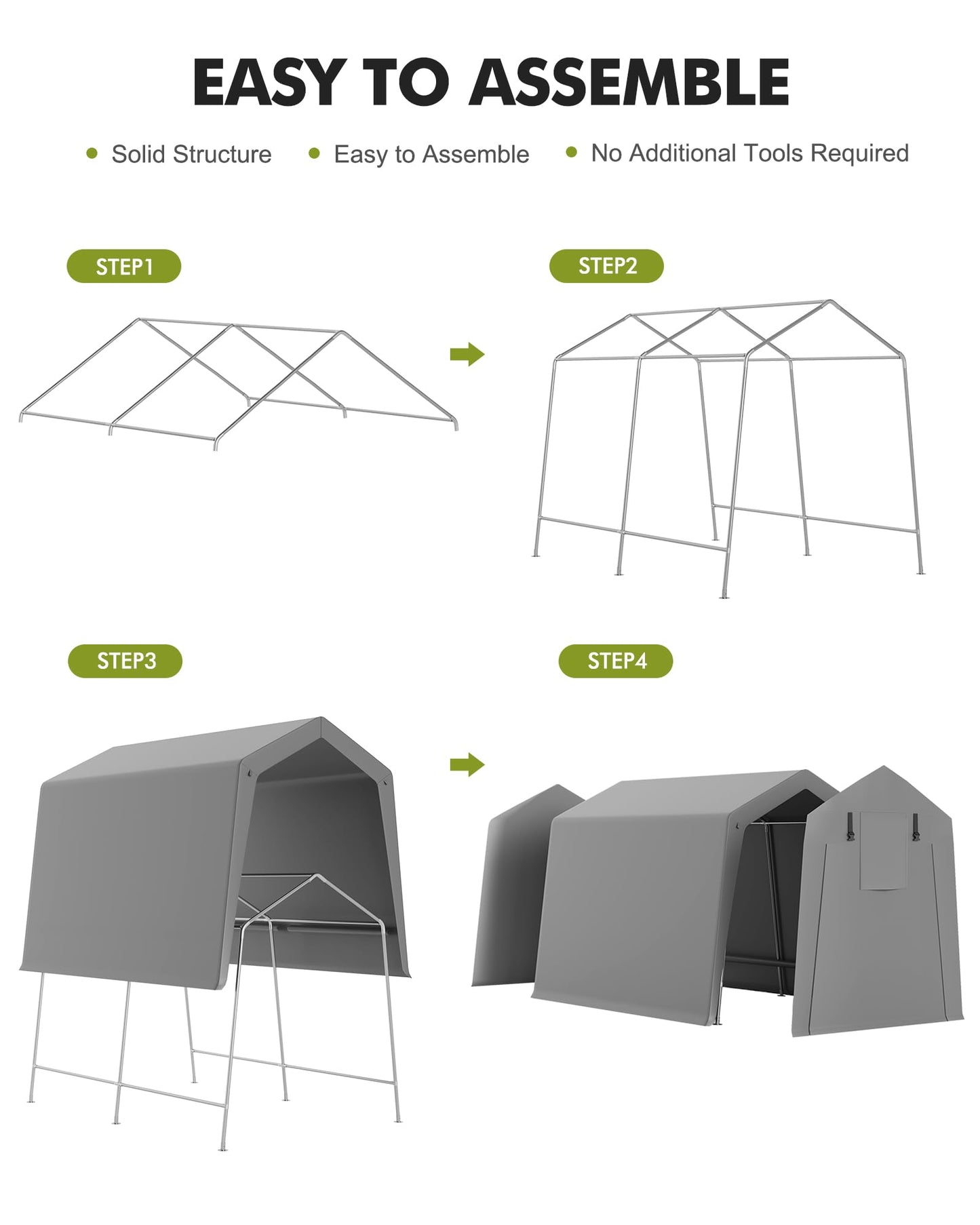 7 x 10 ft Portable Carport, Storage Shed with Heavy Duty Waterproof Tarp & 2 Roll-Up Zipper Doors, Ideal Tent for Motorcycles, Bikes, Garden Tools, and Firewood