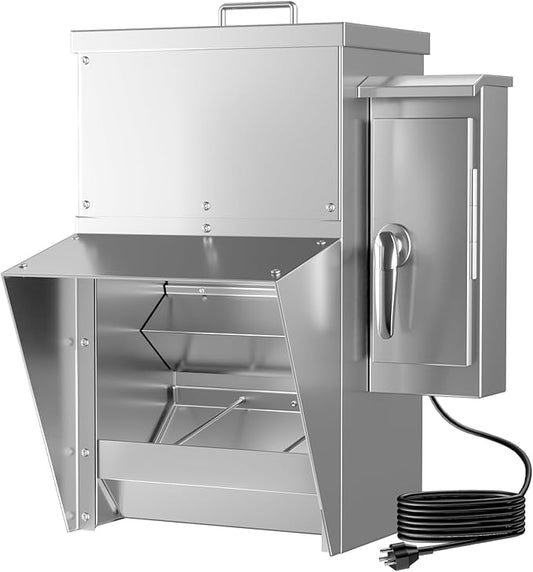 ChiPak Automatic Chicken Feeder with Timer - 25LB Capacity Stainless Steel Poultry Trough Feeders W/ 4 Sets of Timer Settings,Weatherproof Chicken Food Dispenser for 6-12 Chickens