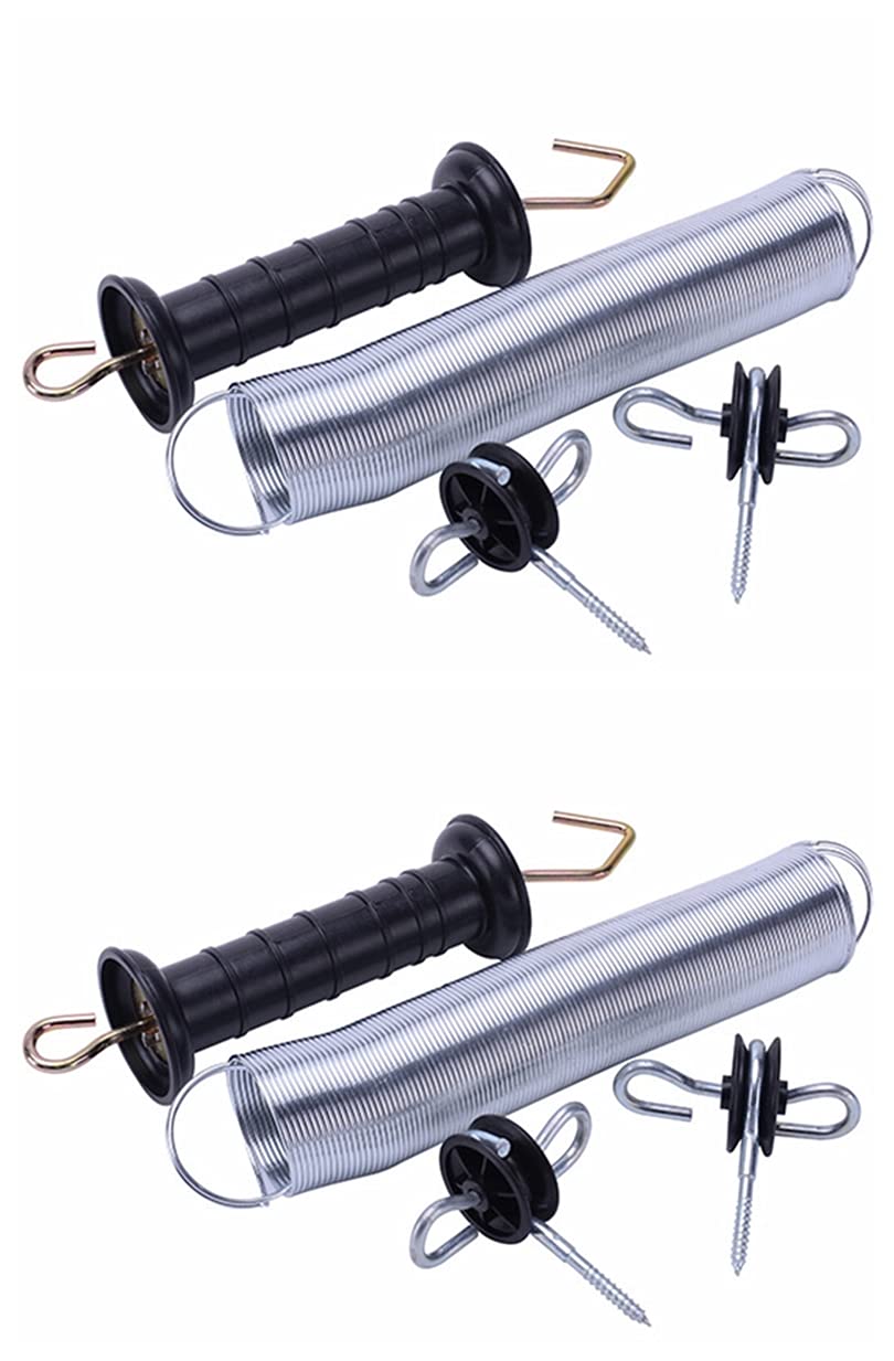 QMARK Electric Fence Gate Kit, Electric Fence Handle Set, Spring Gate Handle Set with 2 Tension Springs, 4 Corner Ends 2 Black Handles