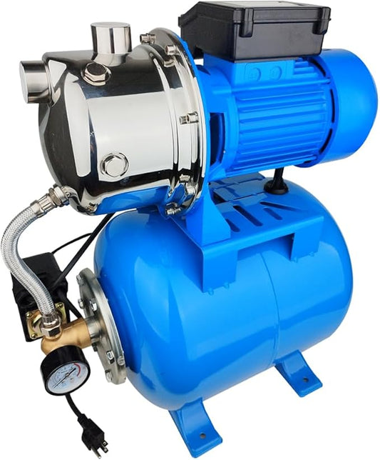 1.6Hp SS Shallow Well & Pressure Booster Pump 110V Water Transfer 48m 15GPM Automatic for Home Garden Sprinkler System Lawn Farm Draining Irrigation