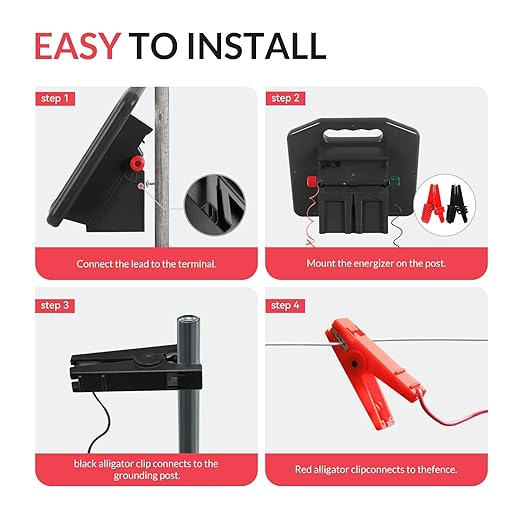 S1000 1 Joule Solar Fence Charger, 40 Miles Solar Electric Fence Charger for Livestock, Horses, Cattle Sheep, Portable and Super Tough