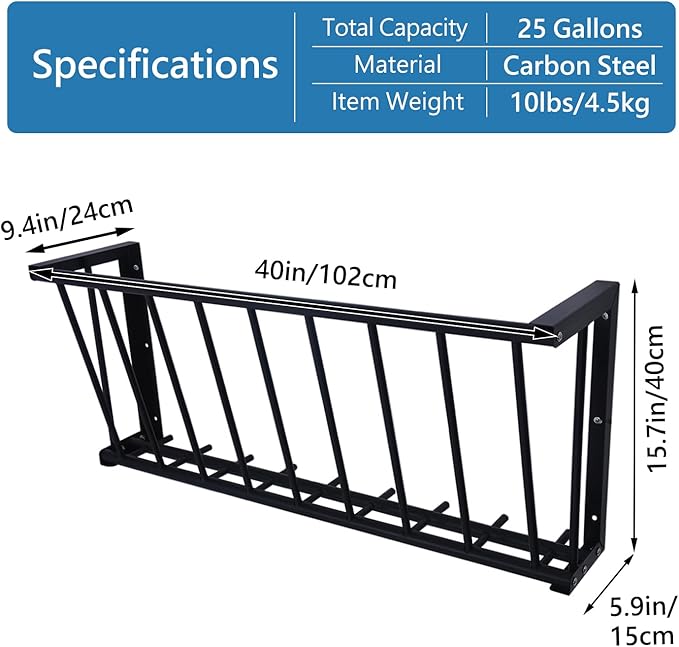 Wall Mount Hay Rack, 40'' Long Livestock Hay Feeder with 25 Gallon Capacity, Carbon Steel Hay Feeder for Sheep, Goats, Horses, Indoor Outdoor Uses