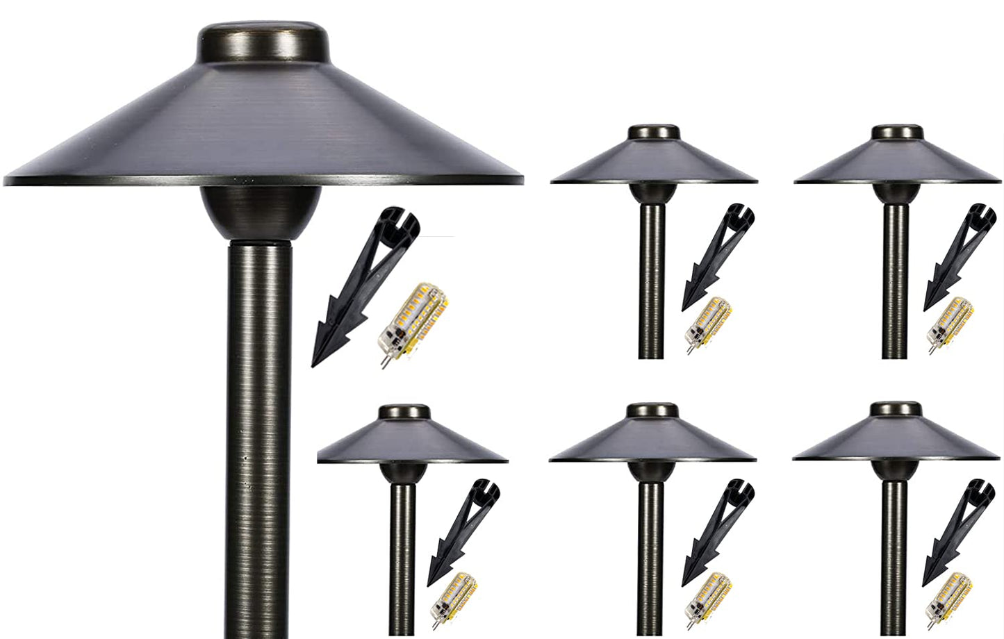 LED Pathway 125 Landscape Light (6 Pack) 12V Solid Brass Low Voltage LED Light G4 3.5W 2700K Bulb Included Outdoor Mushroom Security Garden Patio Deck Pool Area Light for Beautiful Bright Long Lasting