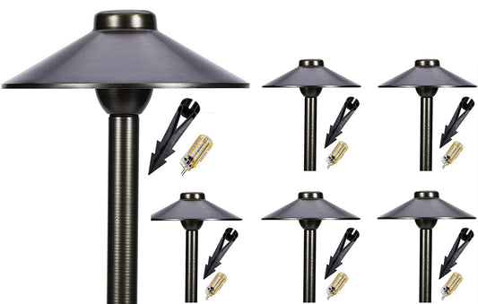 LED Pathway 125 Landscape Light (6 Pack) 12V Solid Brass Low Voltage LED Light G4 3.5W 2700K Bulb Included Outdoor Mushroom Security Garden Patio Deck Pool Area Light for Beautiful Bright Long Lasting