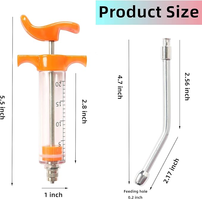 1 Pcs Goats Feed water filler, Drench Nozzle, Reusable, Adjustable Dosage, for Cattle, Sheep, Goats, Horse, Pig, Dog Supplies (Orange 20ml)