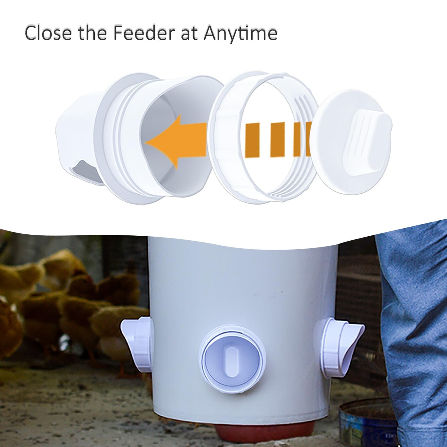 Chicken Feeder No Waste DIY Automatic Poultry Feeders 8 Ports with Covers Gravity Feed Kit for Buckets, Barrels, Bins, Troughs