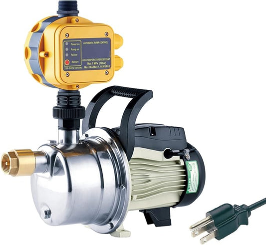 1/2 HP Water Pressure Booster Pump with Smart Controller, 845GPH, 110V, Stainless Steel Well Pump, Automatic Water Transfer Jet Pump for Home, Garden, Lawn, Irrigation