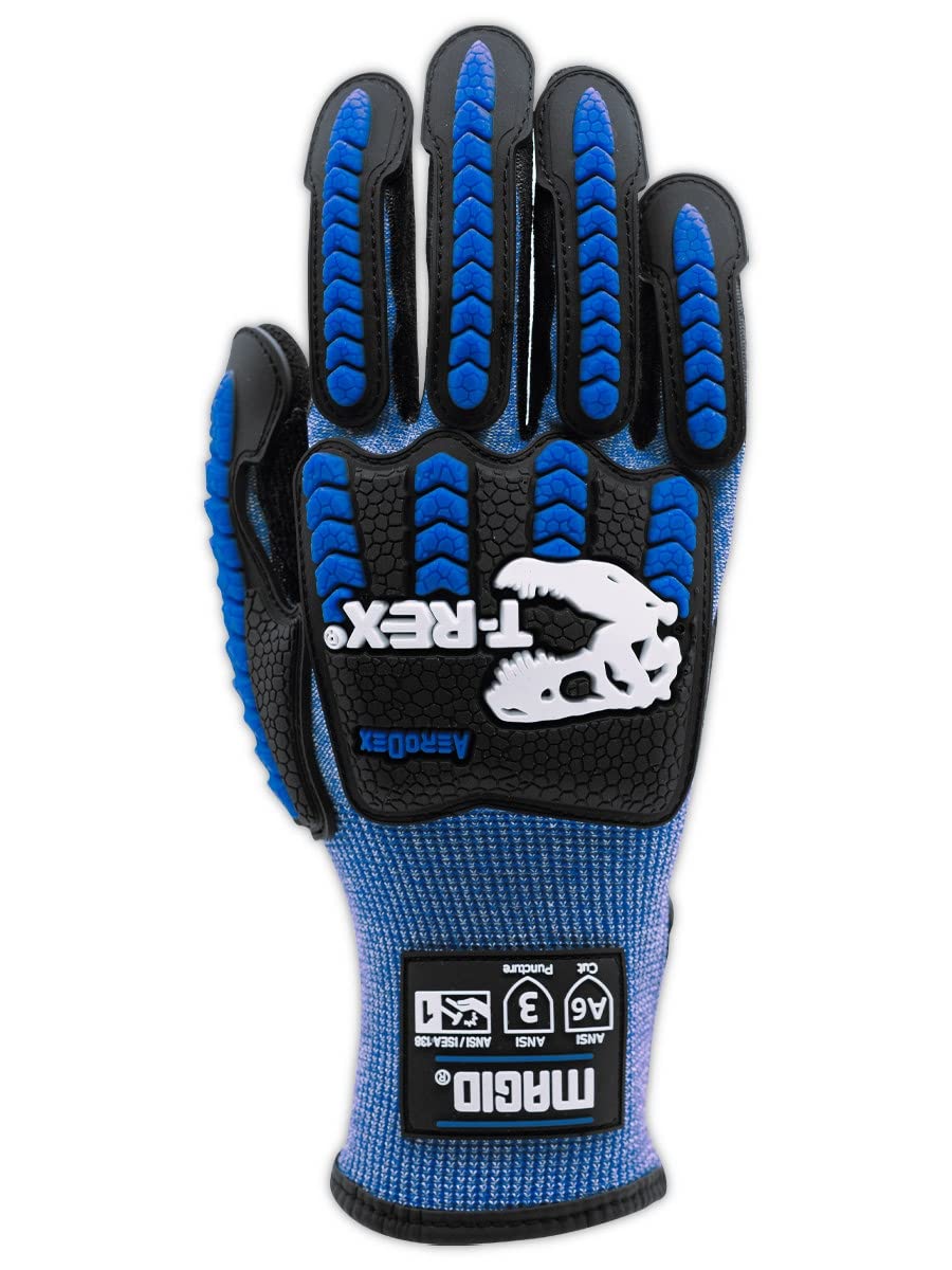 MAGID T-REX Flex Series ANSI A6 AeroDex Shell Impact Glove, 24 Pair, NitriX Coated Palm, Size 9/L, Blue, TRX685