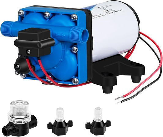 DC HOUSE RV Fresh 12V On Demand Water Pressure Booster Pump with Pressure Switch 5.5GPM 70PSI 12Volt Self Priming Diaphragm Water Pump For Boat Camper Marine Travel Trailer Sprayer