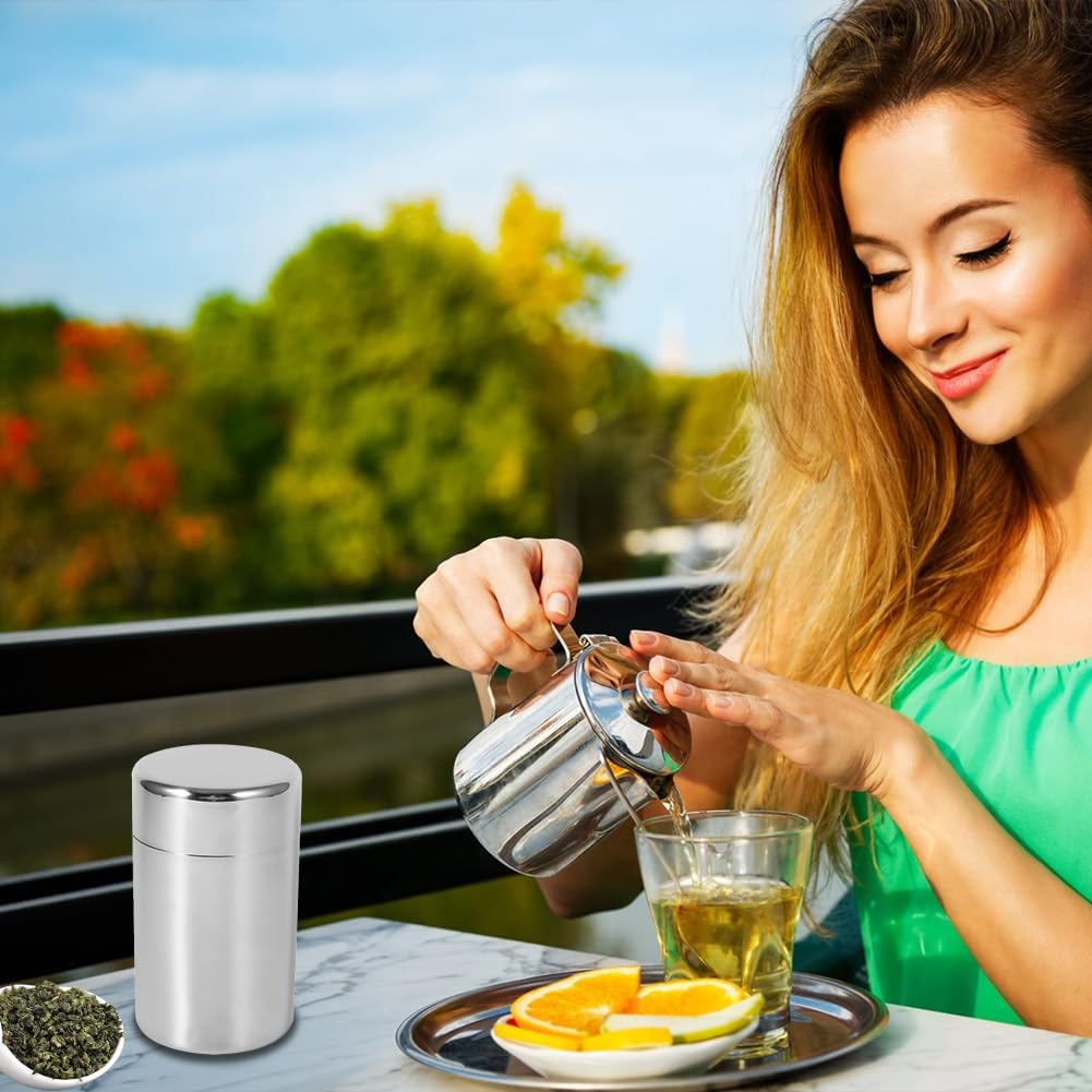 Joyzan Stainless Steel Tea Canister, Airtight Tea Tin Storage Container Loose Coffee Beans Bags Jar Sugar Kitchen Counter Pantry Seasoning Candy Herbs Spices Flour Rice Pasta Food Powder Grains 400ML
