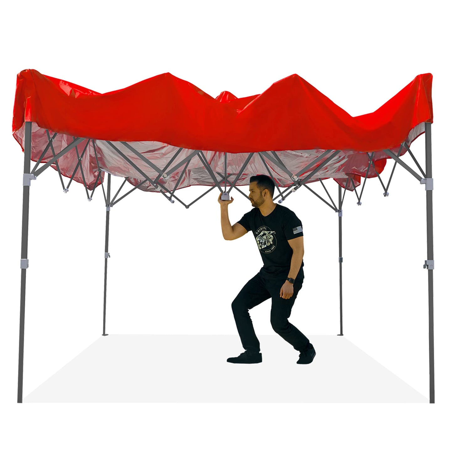 E-Z UP Patriot ONE-UP Technology Vented Shelter, 10' x 10', Red Top, Grey Frame