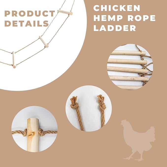 Chicken Coop Accessories, Wooden Long Rope Ladder, Chicken Roosting Bars, Perch Swing Toys for Hens, Geese, Ducks, Turkeys, Other Poultry