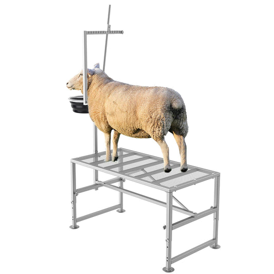 Lezbanz 600 LBs Goat Stand with Feed Bin, Goat Milking Livestock Stand for Sheep Trimming and Milking, for Hoof Trimming, with Feeder, Adjustable Size, Iron Silver