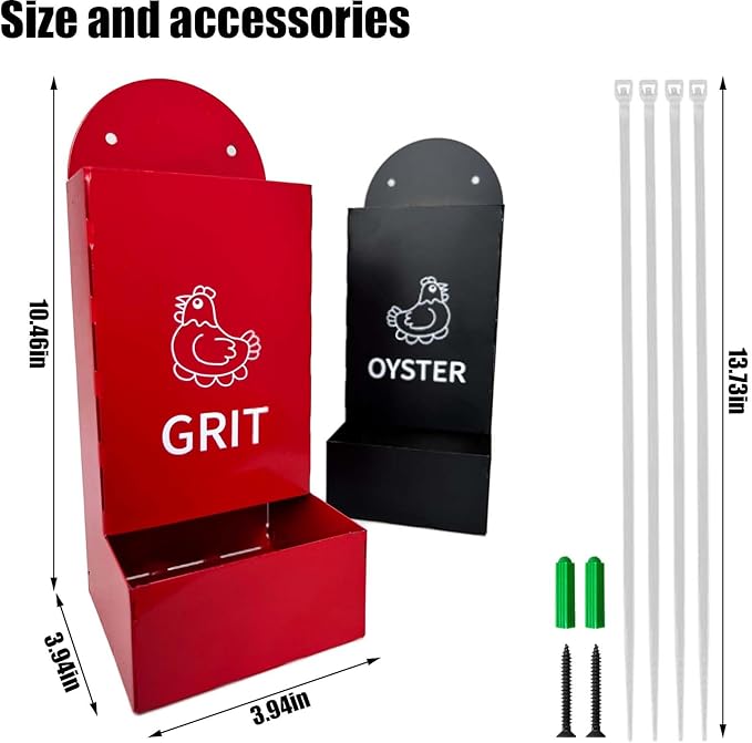 2PS Metal Chicken feeders, Oyster Shell and Grit Feeder, Large Capacity Chicken coop Accessories for Rust Prevention, Comes with Installation Tools, Suitable for breeding Farms and Farms