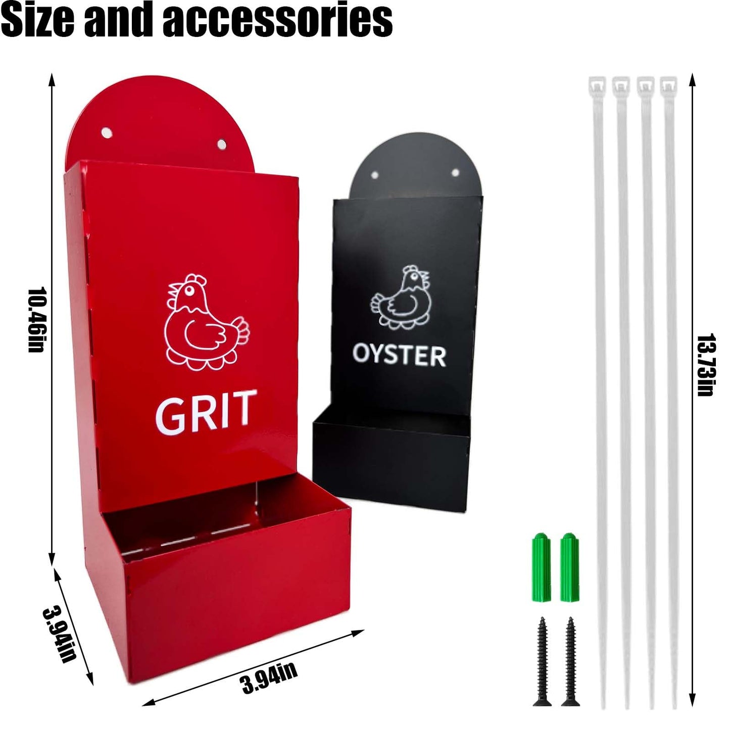 2PS Metal Chicken feeders, Oyster Shell and Grit Feeder, Large Capacity Chicken coop Accessories for Rust Prevention, Comes with Installation Tools, Suitable for breeding Farms and Farms