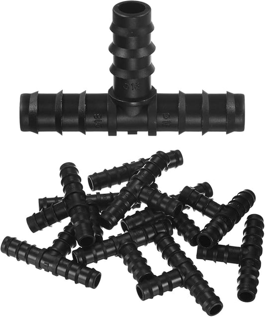 10-Pack Drip Irrigation Barbed Fittings, for 3/8 Inch Tees Tubing Connector Plastic Coupling Irrigation Parts for Garden/Greenhouse/Aquarium/Flower Pot, Drip Pipe Accessories