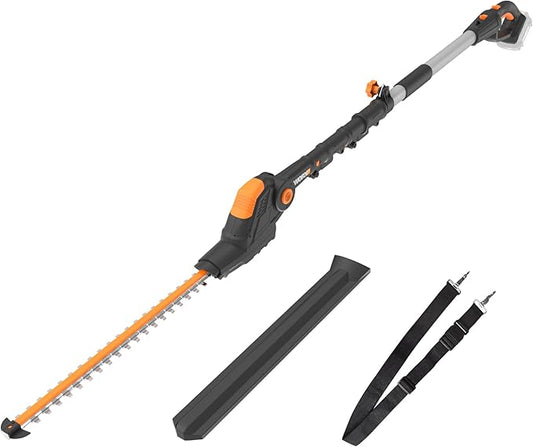 WORX WG252.9 20" 20V Cordless Hedge Trimmer, Pole Hedge Trimmer Reaches up to 12 Inches with Extended Pole, Electric Bush Trimmer with 180° Rotation Head, Battery & Charger Not Included