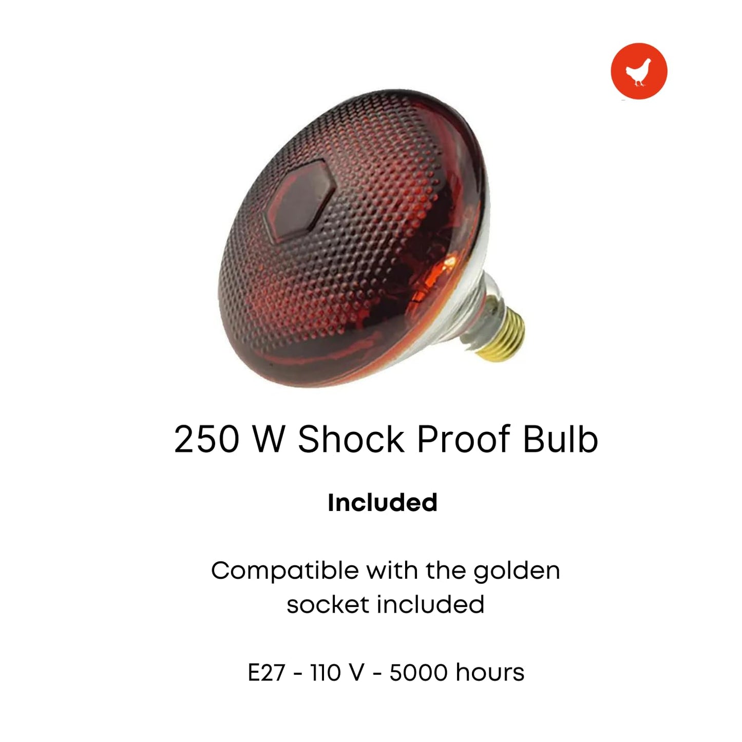 Ma poule express Heat Lamp Bulb with Aluminium Base – 2-Pcs Set of 8-inch Golden Base and 250W Infrared Light Bulb – Heating System for Chicken Coop, Aquarium