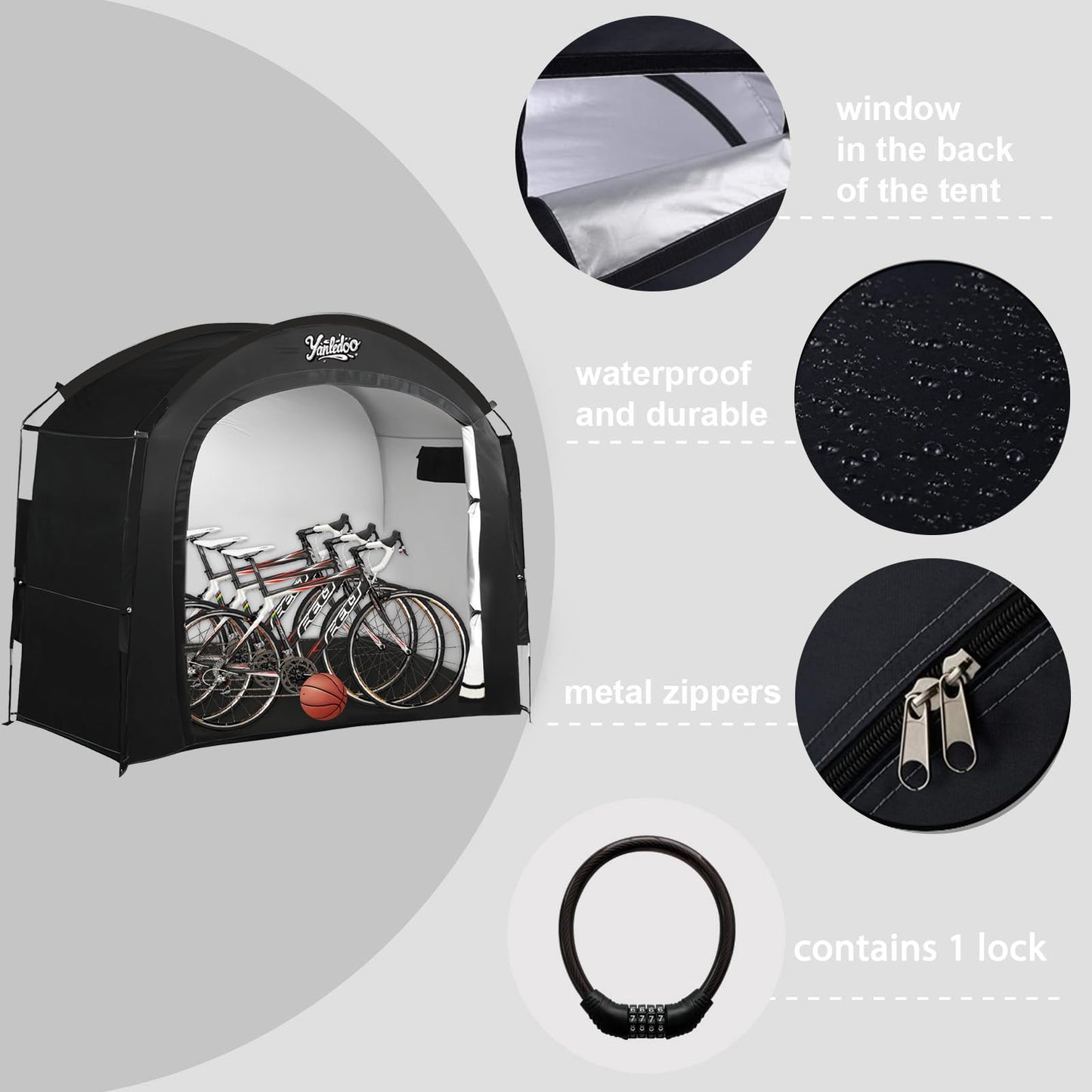 Yanledoo Bike Storage Tent, Outdoor Shed with Thick Waterproof Fabric, 30% More Top Space, Fits 2/3/4/5 Bikes or Tricycles, Easy Setup, Portable Cover for Garden Tools & Motorcycles