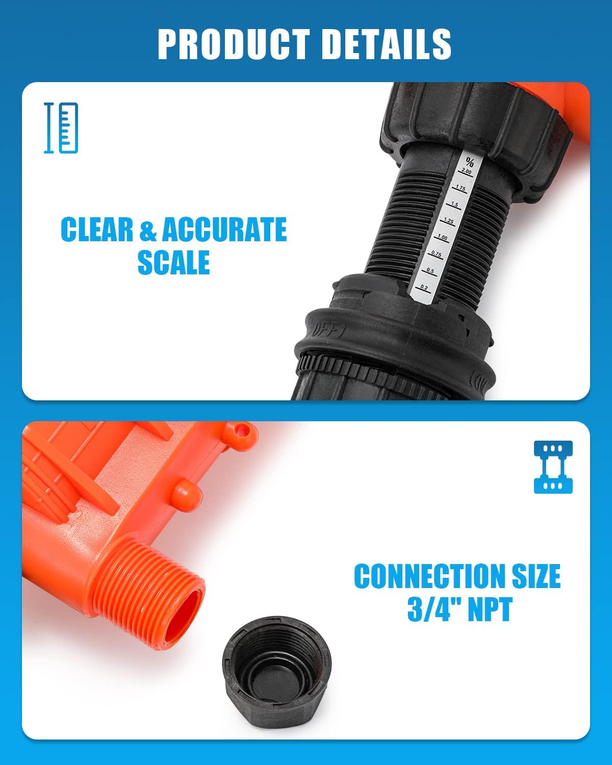 NEWTRY 1:500-1:50 Fertilizer Injector for Drip Irrigation, 0.2%-2% Dosing Pump, for Garden, Greenhouse, Livestock, Agriculture, Nutrient Delivery System