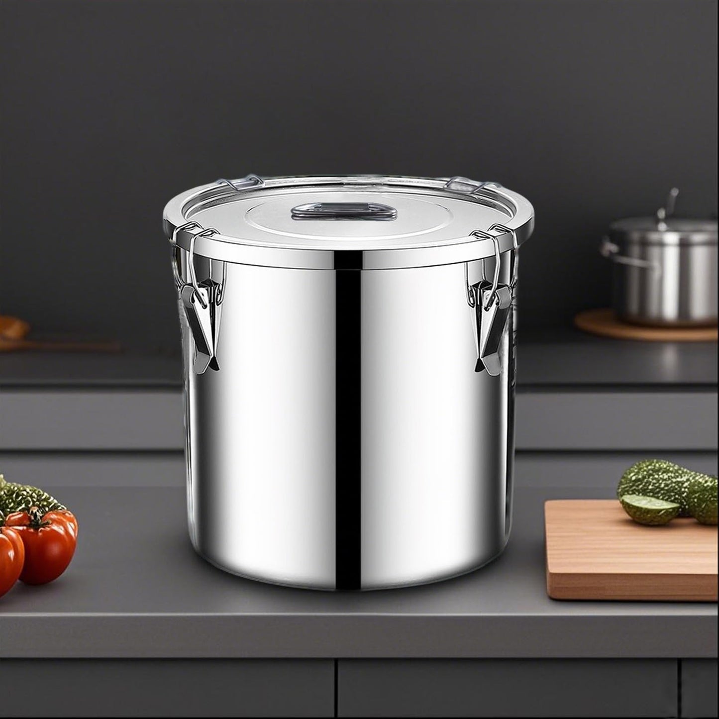 Verdeho stainless steel food storage containers with lids lock clips airtight container large airtight for rice flour sugar grain coffee bean storage containers Kitchen jar (1.59gal/6L)