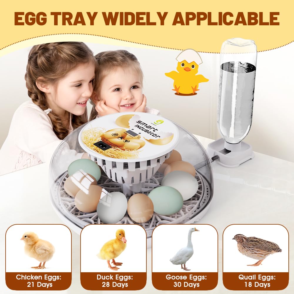 12 Automatic Egg Incubators for Hatching Eggs Whith Smart Temperature Control, Auto Turner, LED Candling for Chicken, Duck, Quail Eggs (12-Blue)