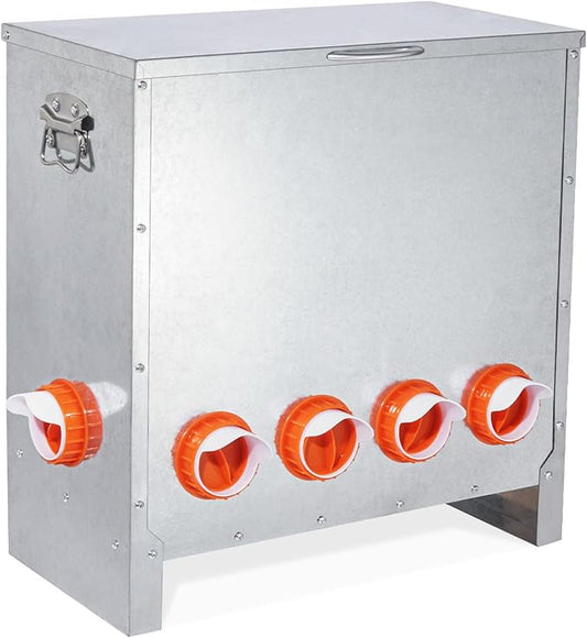 Automatic Chicken Feeder No Waste Large Capacity 85lbs 10-Ports Metal Poultry Feeder with Pull Handle for Chickens Geese Ducks Poultry Coop Weatherproof Design