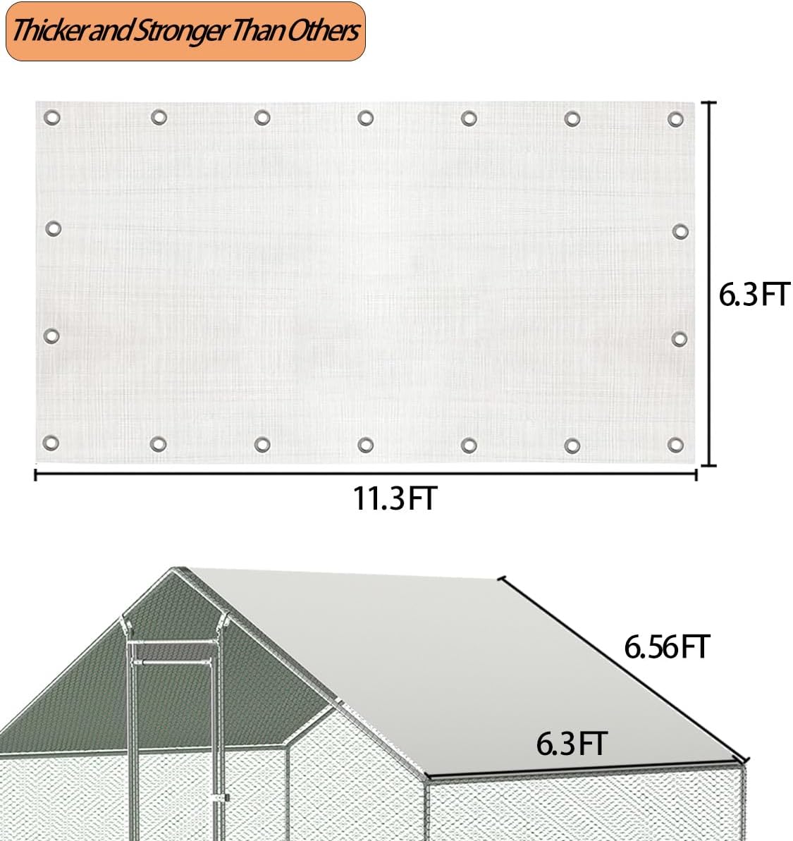 Chicken Coop Cover Waterproof and UV, 11.3 * 6.3 FT Chicken Run Cover for Winter with Ball Bungees Cords, Shade Cloth for Large Chicken Coop, Walk-in Chicken Run Pen, Chicken Coop Tarp (1 Pack)