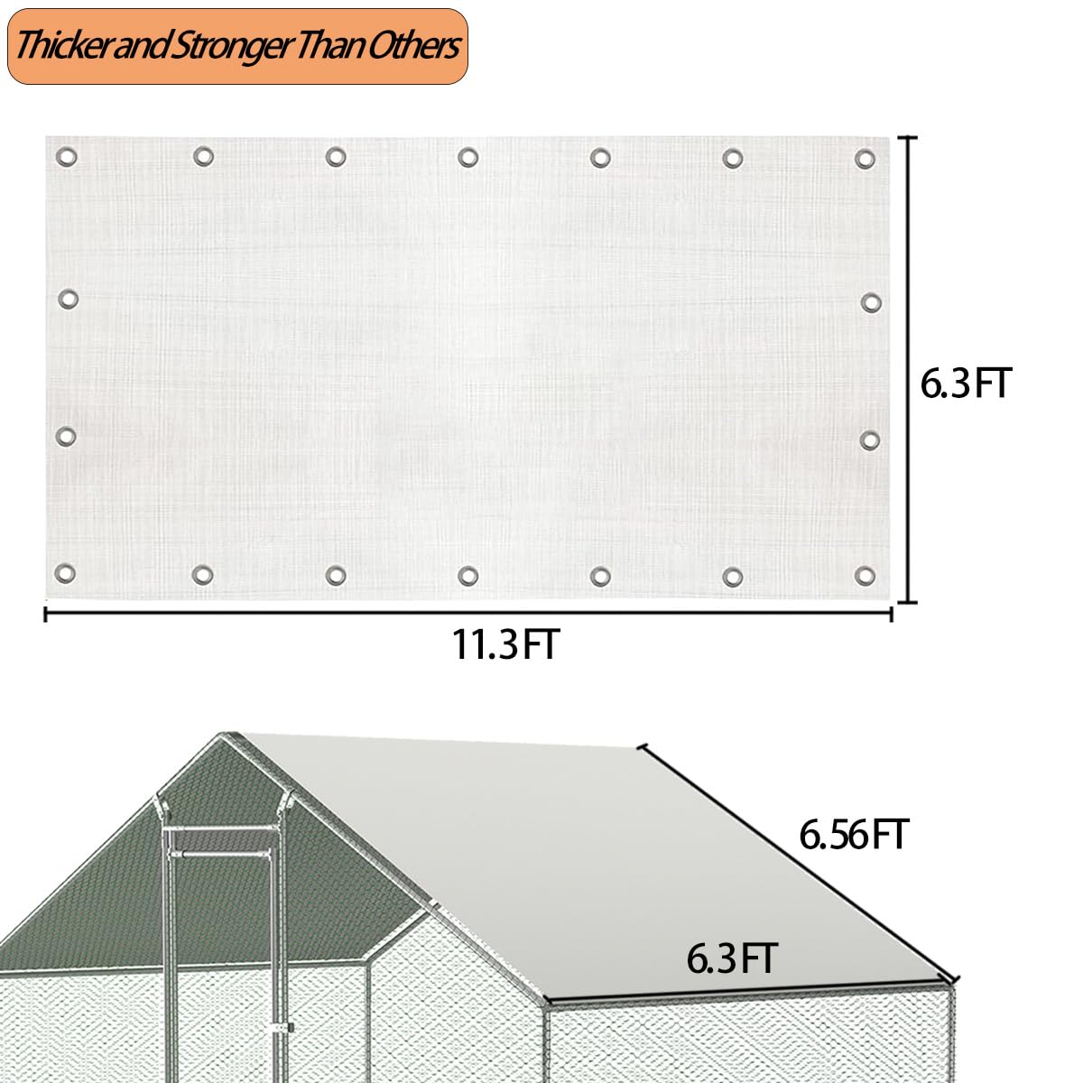 Chicken Coop Cover Waterproof and UV, 11.3 * 6.3 FT Chicken Run Cover for Winter with Ball Bungees Cords, Shade Cloth for Large Chicken Coop, Walk-in Chicken Run Pen, Chicken Coop Tarp (1 Pack)
