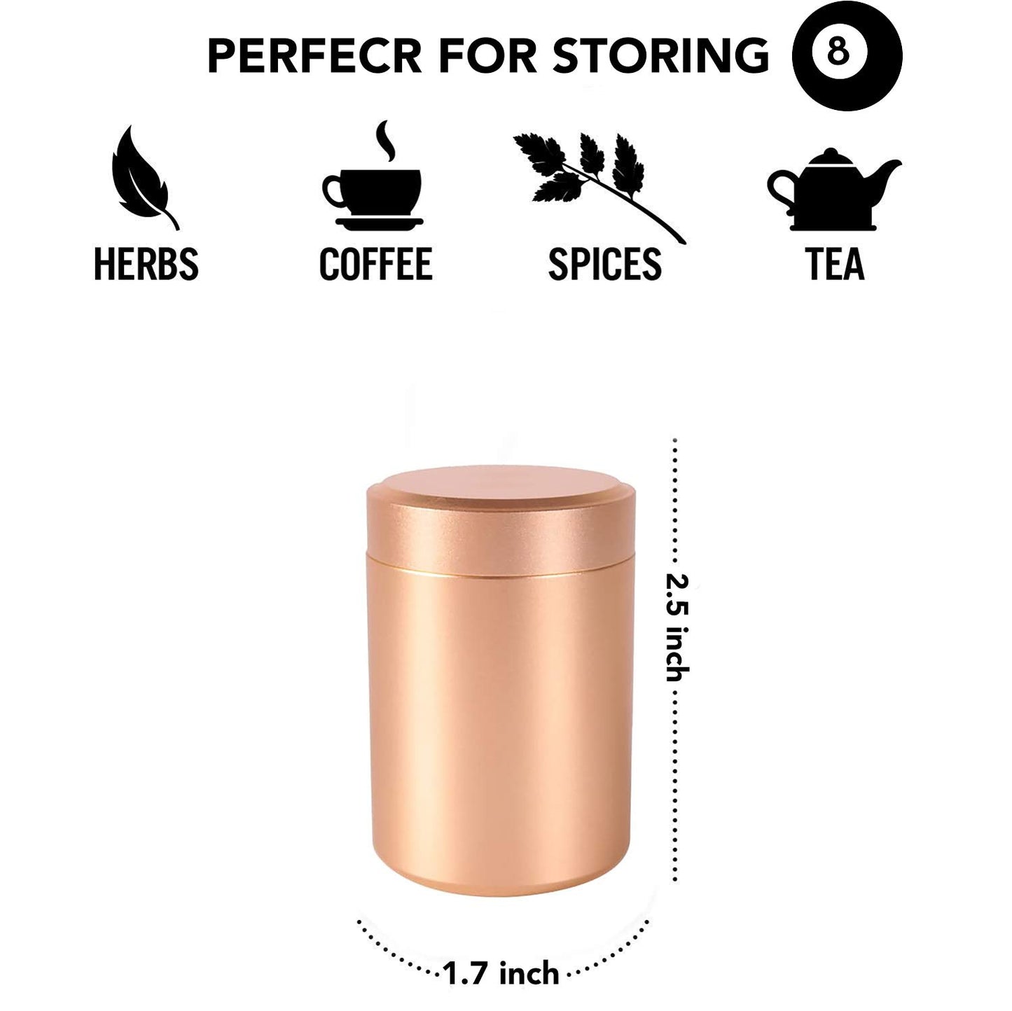 iSnuff Airtight Jar Case - Safe Proof Durable Multi-Use Portable Metal Spice Jar Container. Waterproof Aluminum Screw-top Lid Lock Odor Case (Rose Gold)