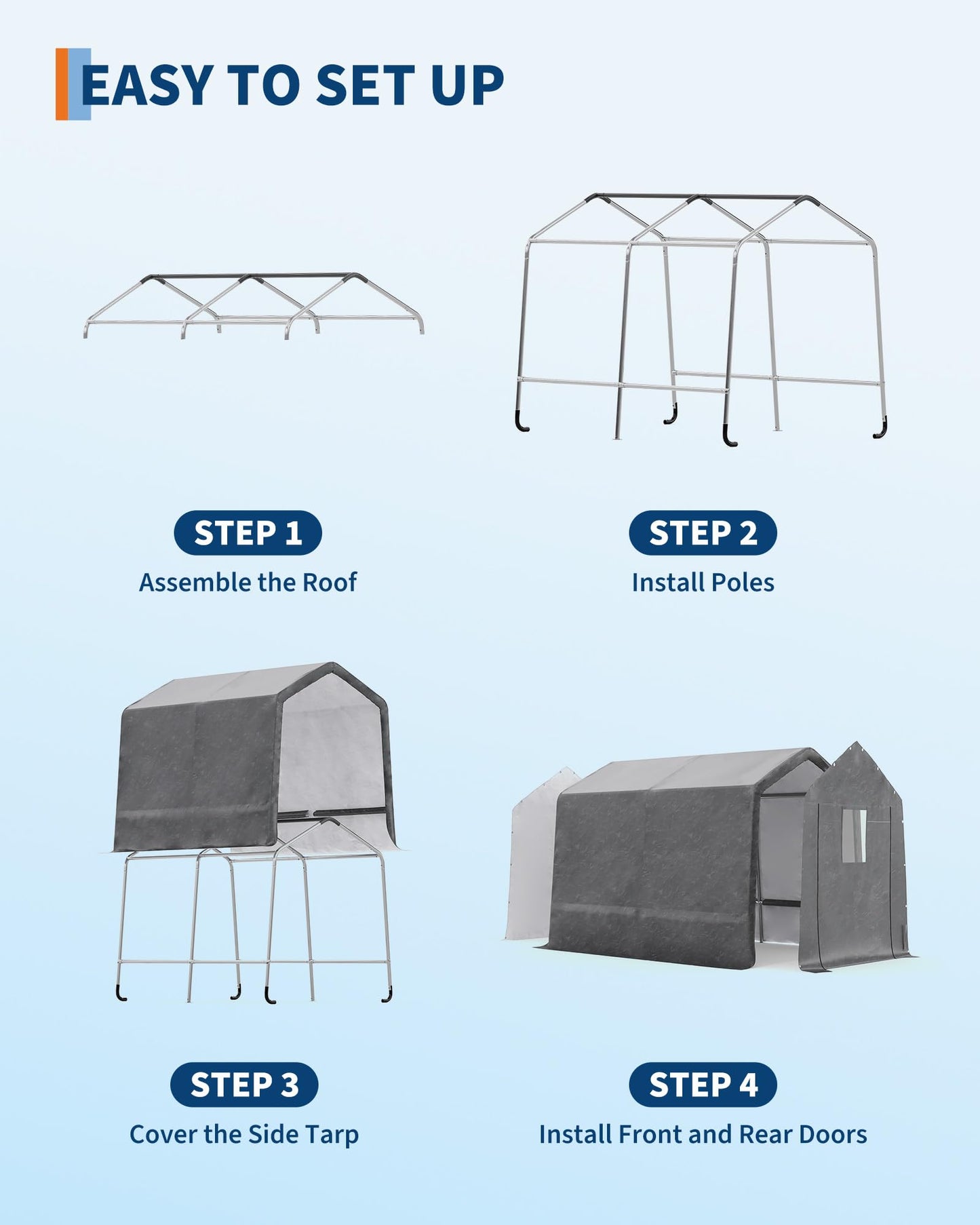 7x10FT Outdoor Portable Storage Shed with Roll-Up Door & Vent, 240G Heavy-Duty Shelter Waterproof PE Tarp, UV-Resistant Storage Sheds for Motorcycle, Firewood, Garden and Tools, Gray